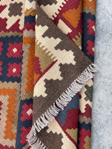 4x7 (120x215) Handmade Afghan Kilim Rug | Khaki Coffee Brown Beige Red Orange Colorful| Flatweave Tribal Turkish Moroccan Oriental Boho Wool