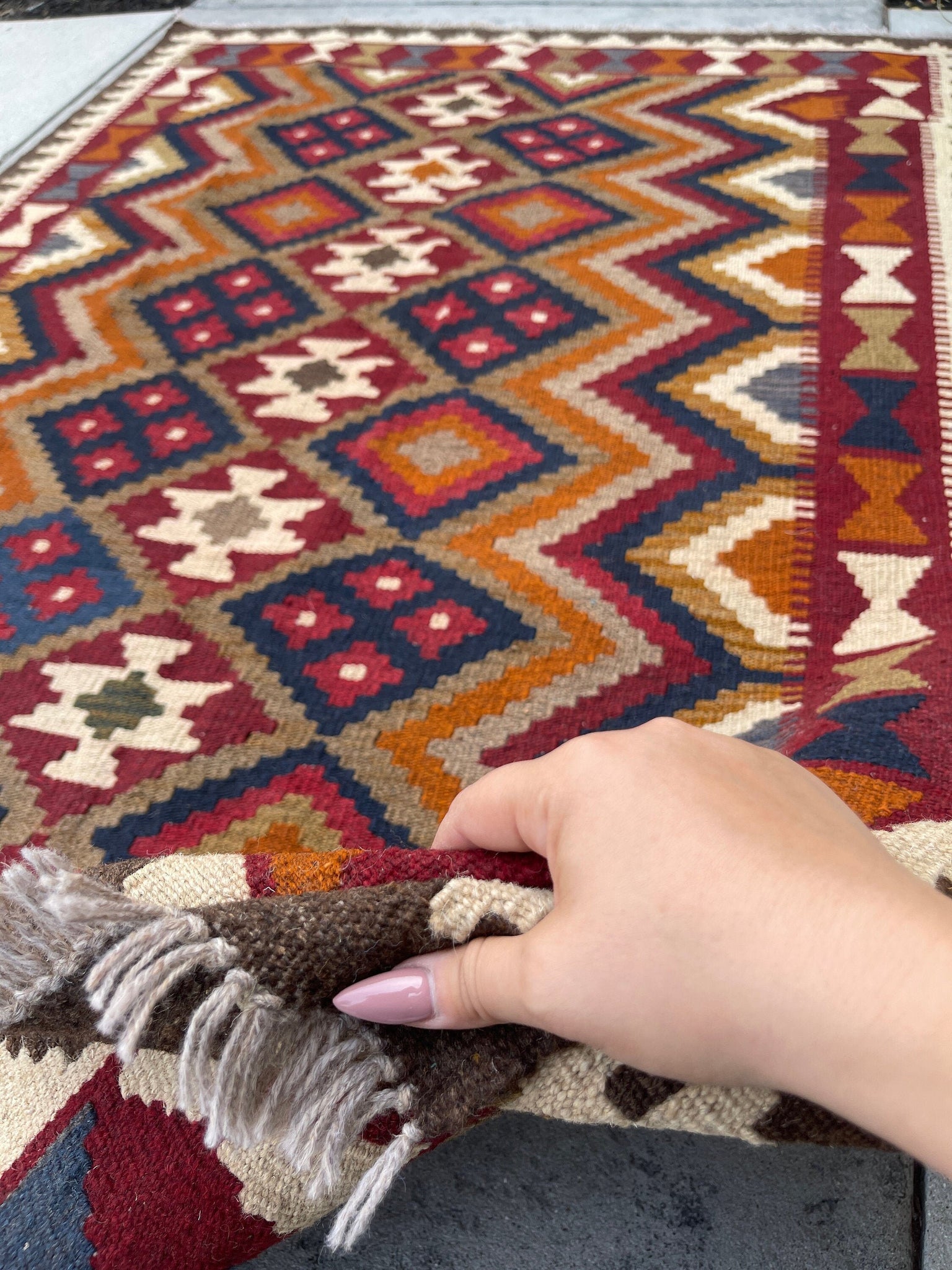 4x7 (120x215) Handmade Afghan Kilim Rug | Khaki Coffee Brown Beige Red Orange Colorful| Flatweave Tribal Turkish Moroccan Oriental Boho Wool