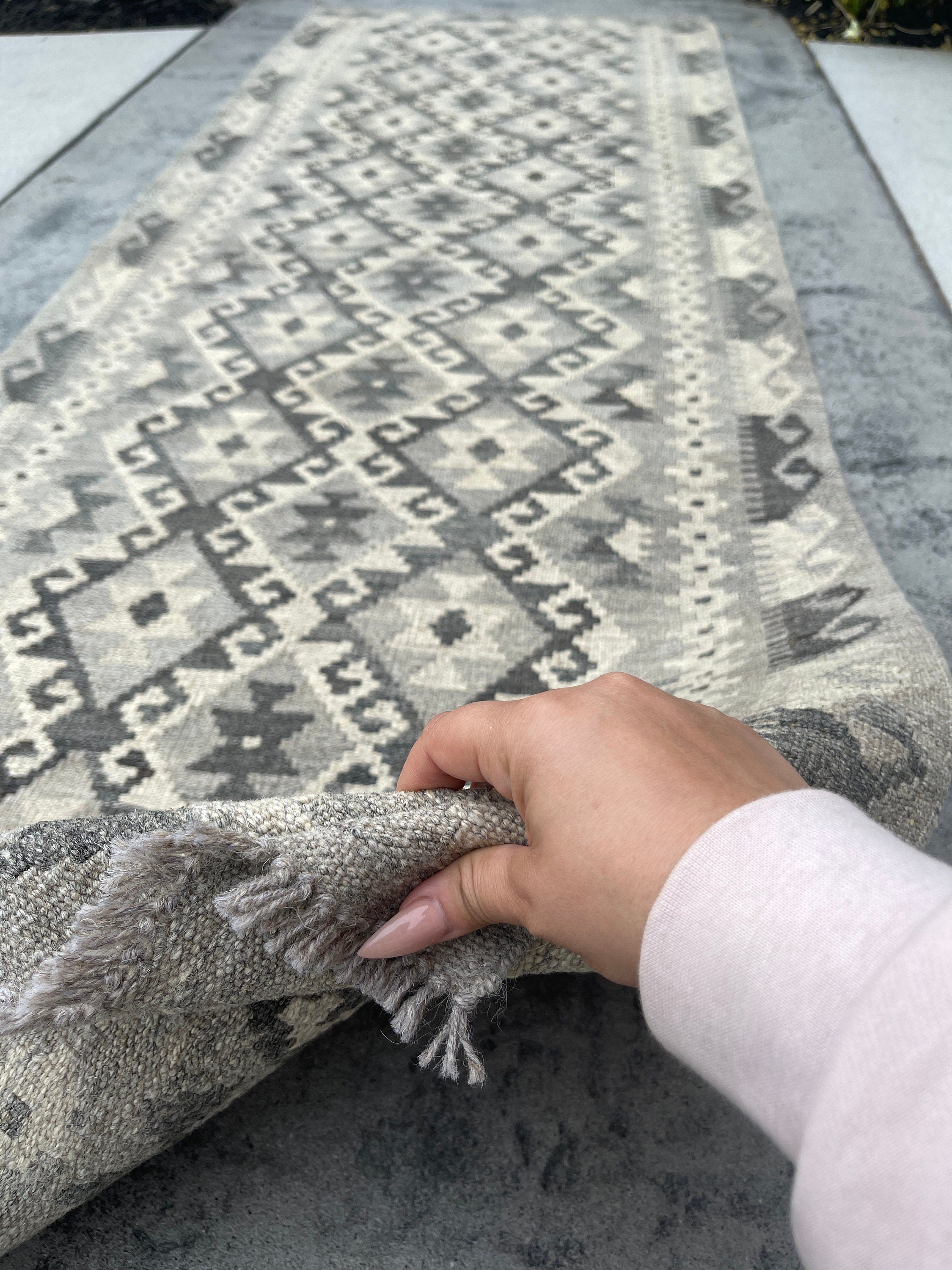 3x9 (90x275) Handmade Afghan Kilim Runner Rug | Light Grey Gray Ivory Cream | Flatweave Flat Weave Tribal Turkish Moroccan Oriental Wool