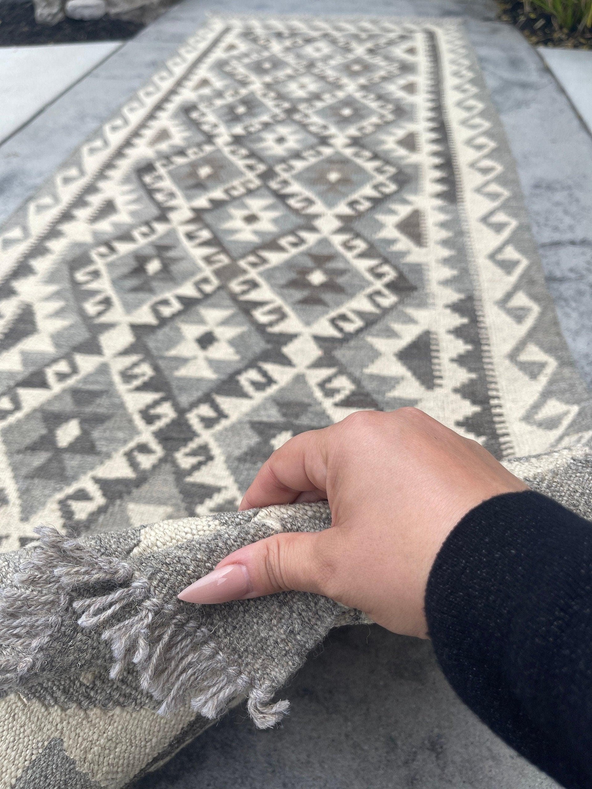 3x9 (90x275) Handmade Afghan Kilim Runner Rug | Light Grey Gray Ivory Cream | Flatweave Flat Weave Tribal Turkish Moroccan Oriental Wool