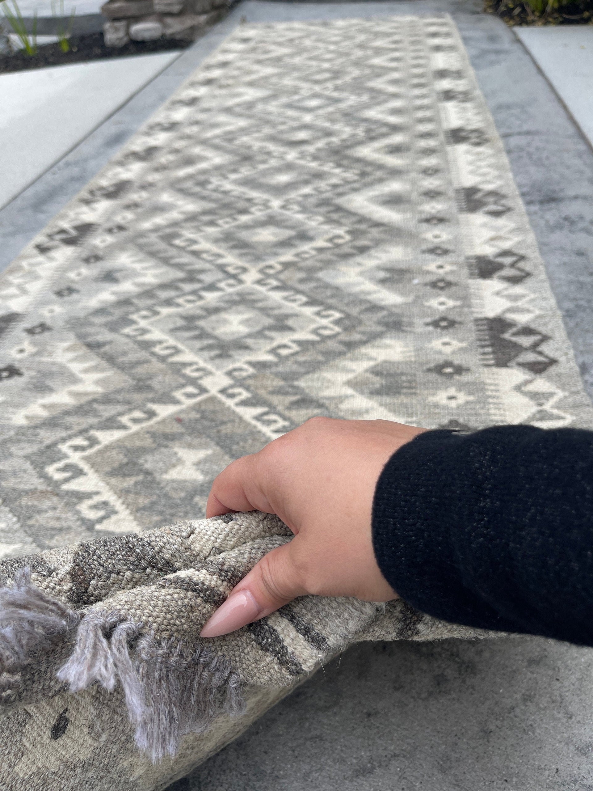 3x11 (90x335) Handmade Afghan Kilim Runner Rug | Light Grey Gray Ivory Cream | Flatweave Flat Weave Tribal Turkish Moroccan Oriental Wool