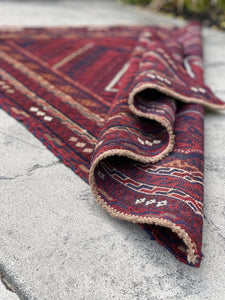 3x4 (90x120) Handmade Vintage Afghan Rug | Nomadic Baluch | Eggplant Purple Brown Gold Red | Tribal Rug | Boho Rug