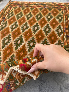 3x4 (90x120) Handmade Afghan Rug | Gold Moss Green Red Beige Blue | Flatweave Boho Tribal Turkish Moroccan Oriental Wool Hand Knotted