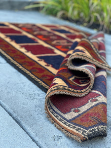 3x5 (90x150) Handmade Vintage Afghan Rug | Peanut Brown Navy Blue Orange Red Tan | Nomadic Baluch Boho Bohemian Tribal Turkish Moroccan Wool