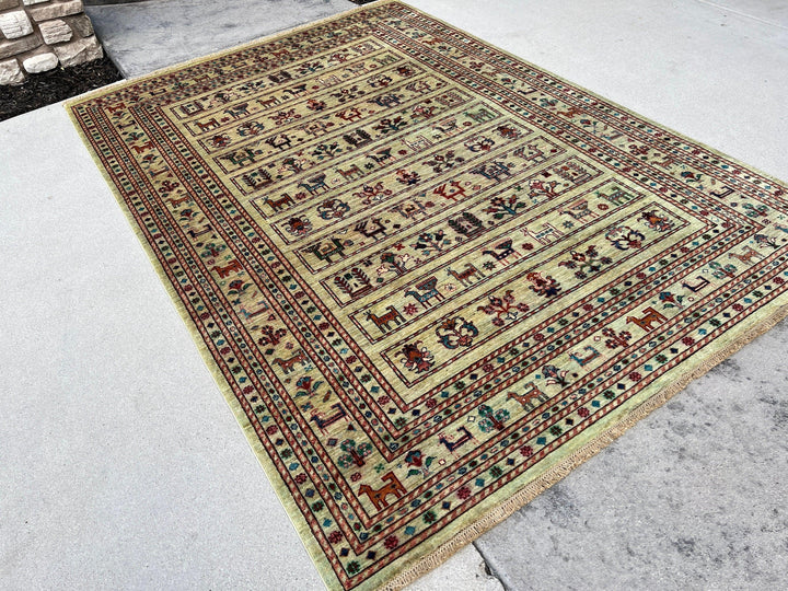 6x8 (180x245) Handmade Afghan Rug | Beige Lime Green Blue Orange Ivory Black Salmon Pink Caramel Maroon | Turkish Oushak Persian Oriental