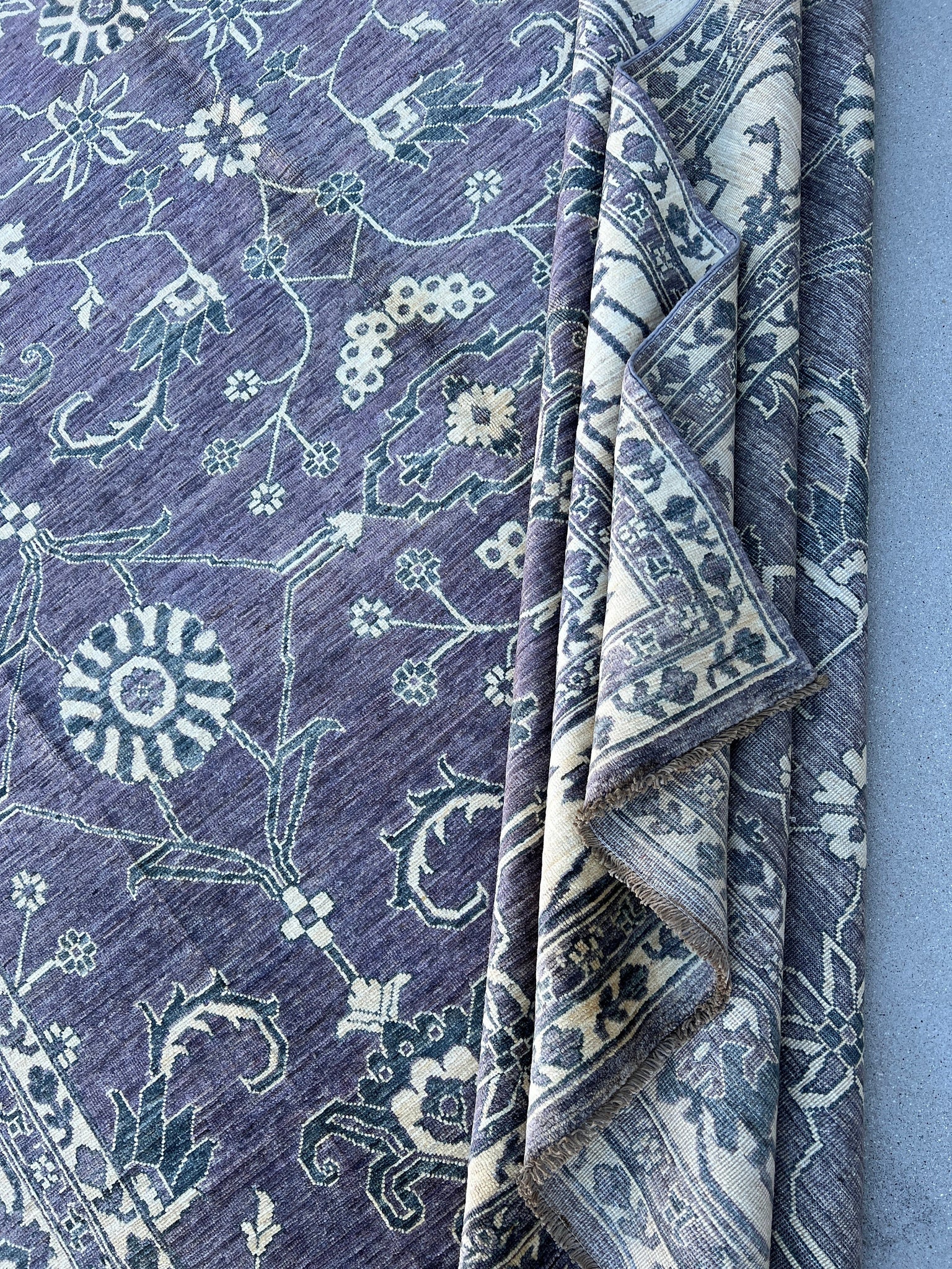 8x10 (245x305) Handmade Afghan Rug | Beige Purple Blue | Turkish Oushak Persian Heriz Serapi Moroccan Tribal