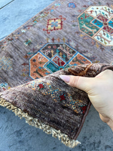 3x7 (90x215) Handmade Afghan Rug Runner | Chocolate Brown Aqua Blue Orange Red White | Tribal Oriental Boho Wool Hand Knotted Persian