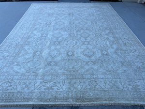 9x12 (275x365) Handmade Afghan Rug | Muted Neutral Brown Gold Grey Gray Ivory | Turkish Knotted Oushak Persian Heriz Boho Knotted Serapi