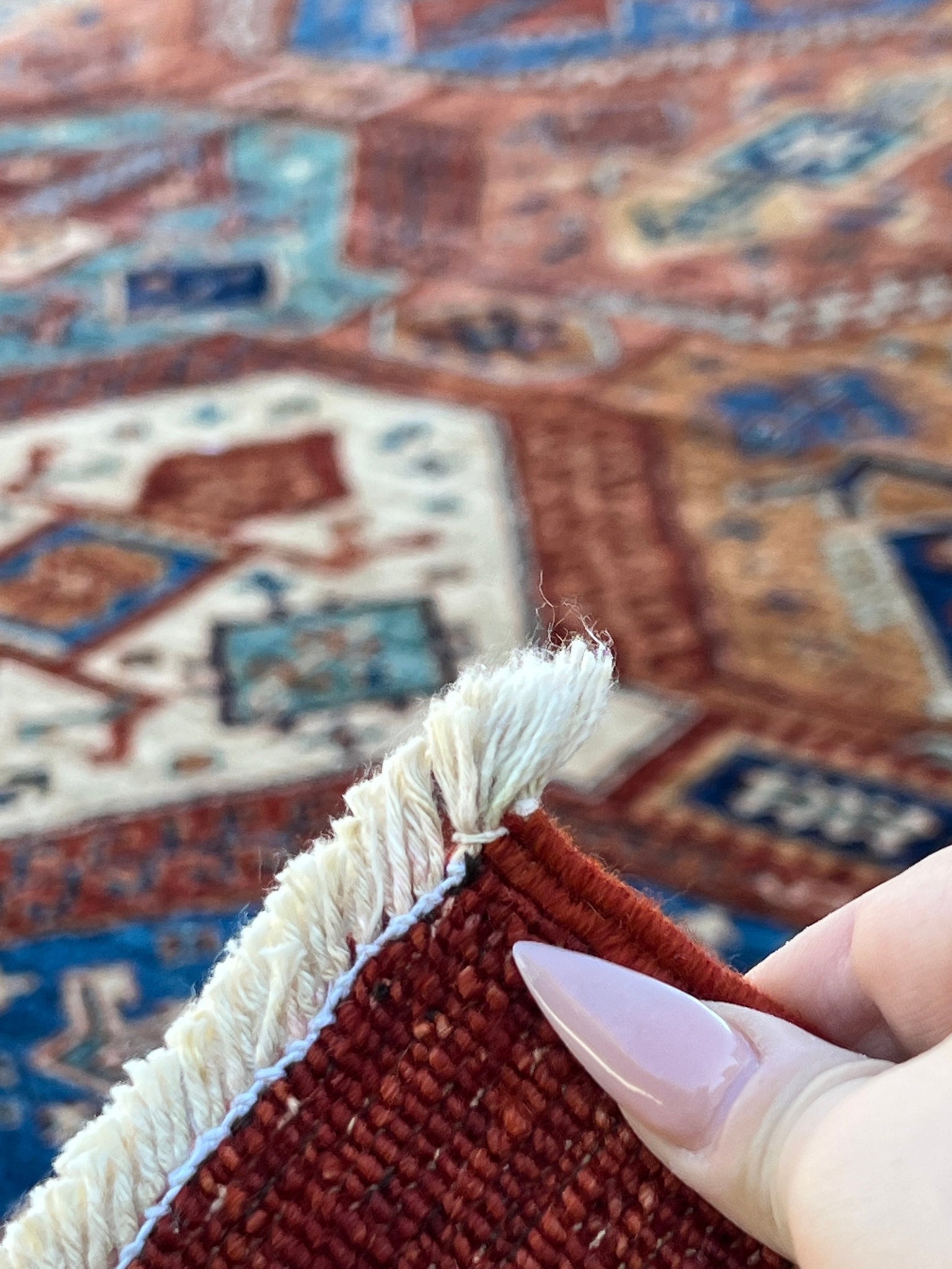 12x18 (365x550) Handmade Afghan Rug | Burnt Orange Caramel Teal Beige Cream Golden Brown Royal Blue | Wool Heriz Turkish Persian Oriental