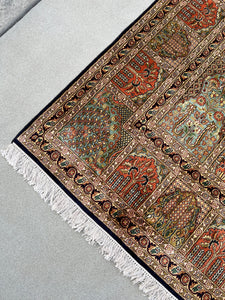 12x18 (365x550) Silk Handmade Vintage Central Asian Rug | Beige Ivory Burnt Orange Navy Blue Teal Sage Green Brown Maroon Caramel | Wool