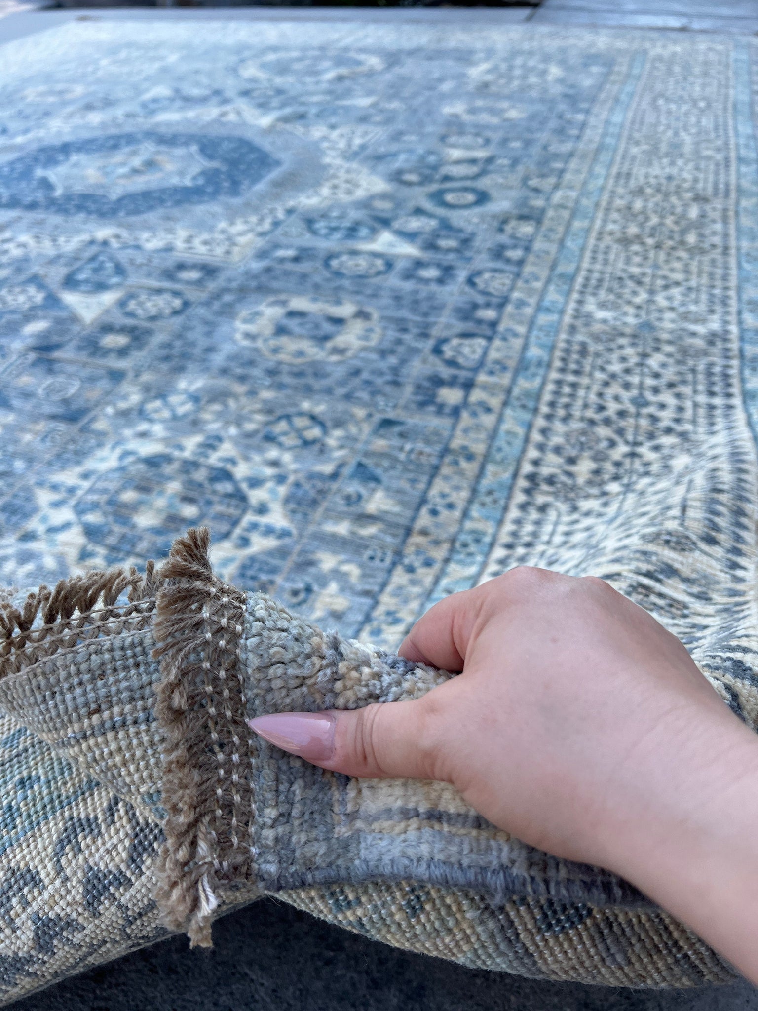 9x11 (275x335) Handmade Afghan Rug | Blue Grey Gray Ivory Beige Navy Baby Powder Blue | Hand Knotted Turkish Oriental Persian Wool Boho