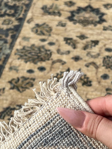 2x6 (60x 185) Handmade Afghan Runner Rug | Cream Charcoal Grey Gray Teal Sage Green | Turkish Moroccan Boho Bohemian Hand Knotted Wool