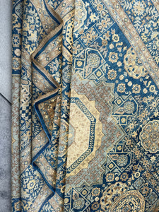 8x10 (245x305) Handmade Afghan Rug | Navy Blue Sky Blue Beige Cream Yellow White Brown Gold | Tribal Oriental Floral Persian Wool Mamluk