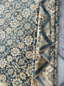 8x10~8x11 (245x305-245x335) Handmade Afghan Rug | Sapphire Prussian Blue Beige Cream Teal Golden Yellow Caramel Grey | Persian Wool Boho