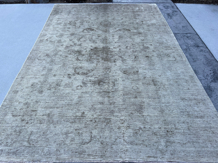 6x10-7x10 (200x305) Handmade Afghan Rug | Neutral Muted Grey Moss Green | Hand Knotted Tribal Wool Modern Contemorary Farmhouse Bohemian