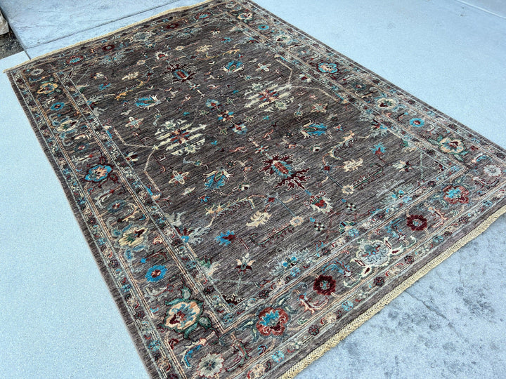 5x7 (150x215) Handmade Afghan Rug | Purple Taupe Mauve Cream Beige Denim Blue Teal Red Caramel Turquoise Green | Tribal Floral Wool Boho