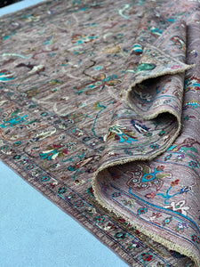 6x8 (180x245) Hand Knotted Afghan Rug | Mauve Purple Lime Moss Green Pink Sky Blue Caramel Beige Burnt Orange Ivory Maroon | Turkish Oushak