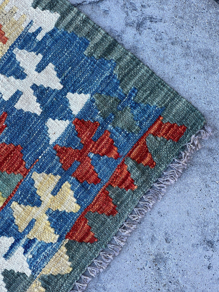 3x20 (90x610) Handmade Kilim Afghan Runner Rug | Red Teal Ivory Burnt Orange Cream Beige Fuchsia Blue | Flat Weave Tribal Nomadic Turkish