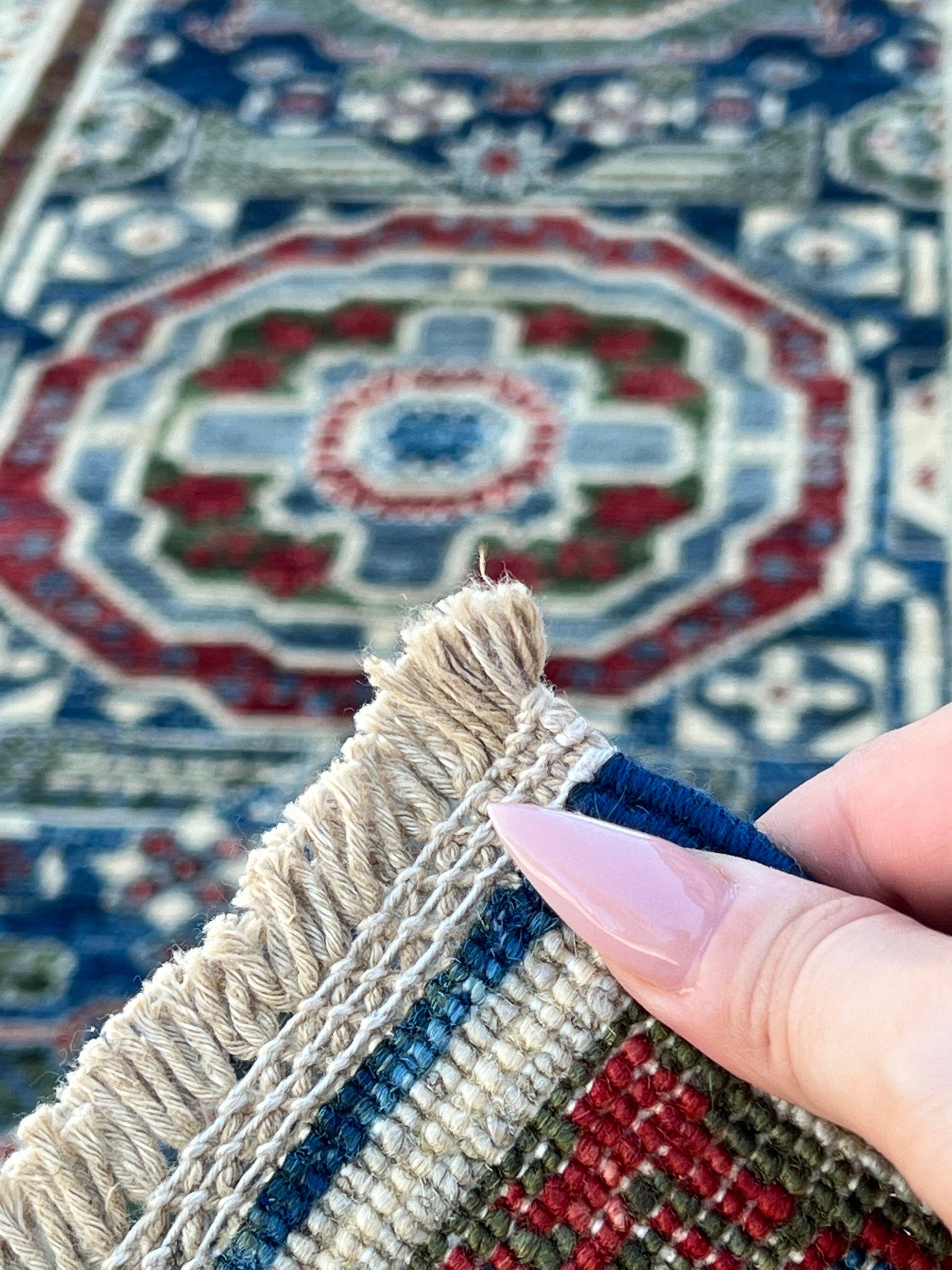 3x10 (90x305) Handmade Afghan Runner Rug | Jean Blue Teal Ivory Cream Beige Red Grey Fern Seaweed Green | Turkish Moroccan Oriental Wool