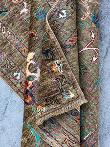3x9 (90x275) Handmade Afghan Runner Rug | Copper Brown Fuchsia Pink Purple Mint Green Blue Red Orange Cream Beige Yellow | Tribal Turkish