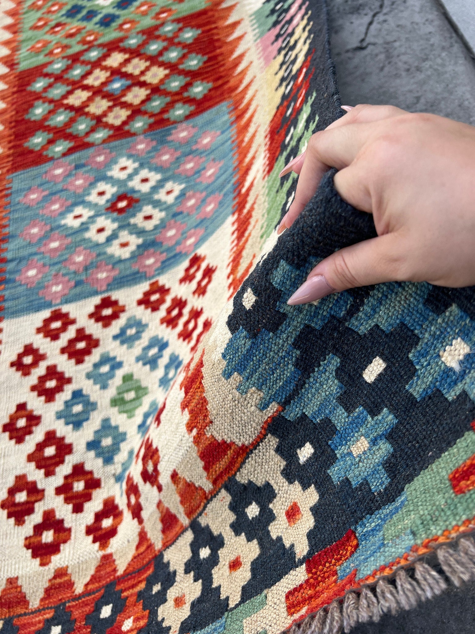 3x10 (90x305) Handmade Afghan Kilim Runner Rug | Orange Green Teal Yellow Midnight Blue Blush Pink Red Ivory Cream Beige  | Geometric Wool