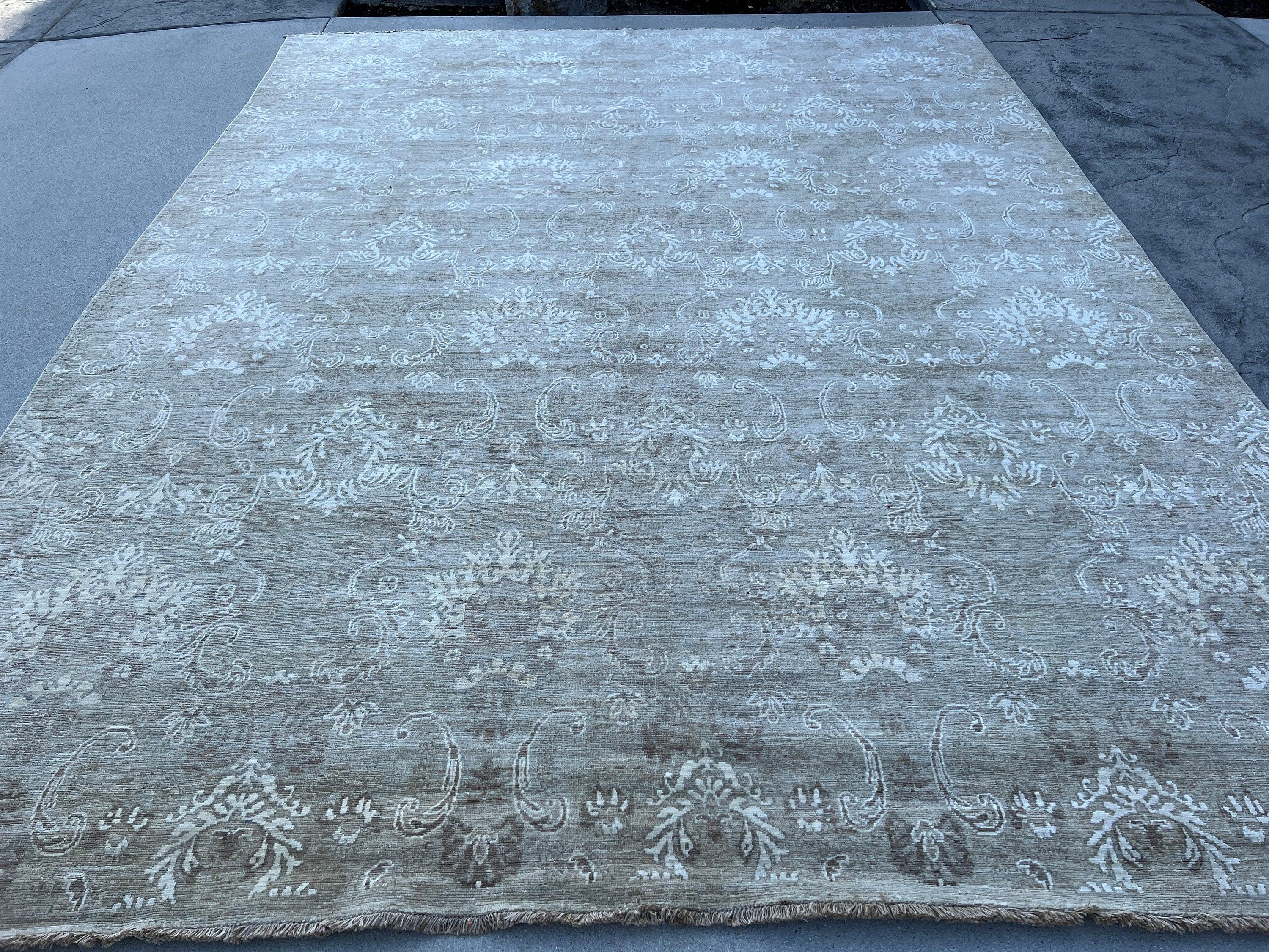 9x11 (275x335) Handmade Afghan Rug | Beige Ivory Brown | Hand Knotted Turkish Oriental Persian Wool Boho