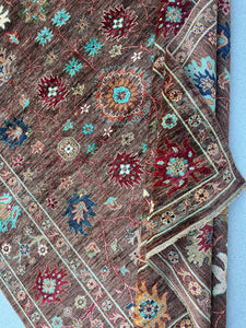 7x10 (215x305) Handmade Afghan Rug | Mauve Beige Red Teal Turquoise Sky Navy Blue Moss Green Yellow Orange Caramel Cream Ivory | Boho Wool