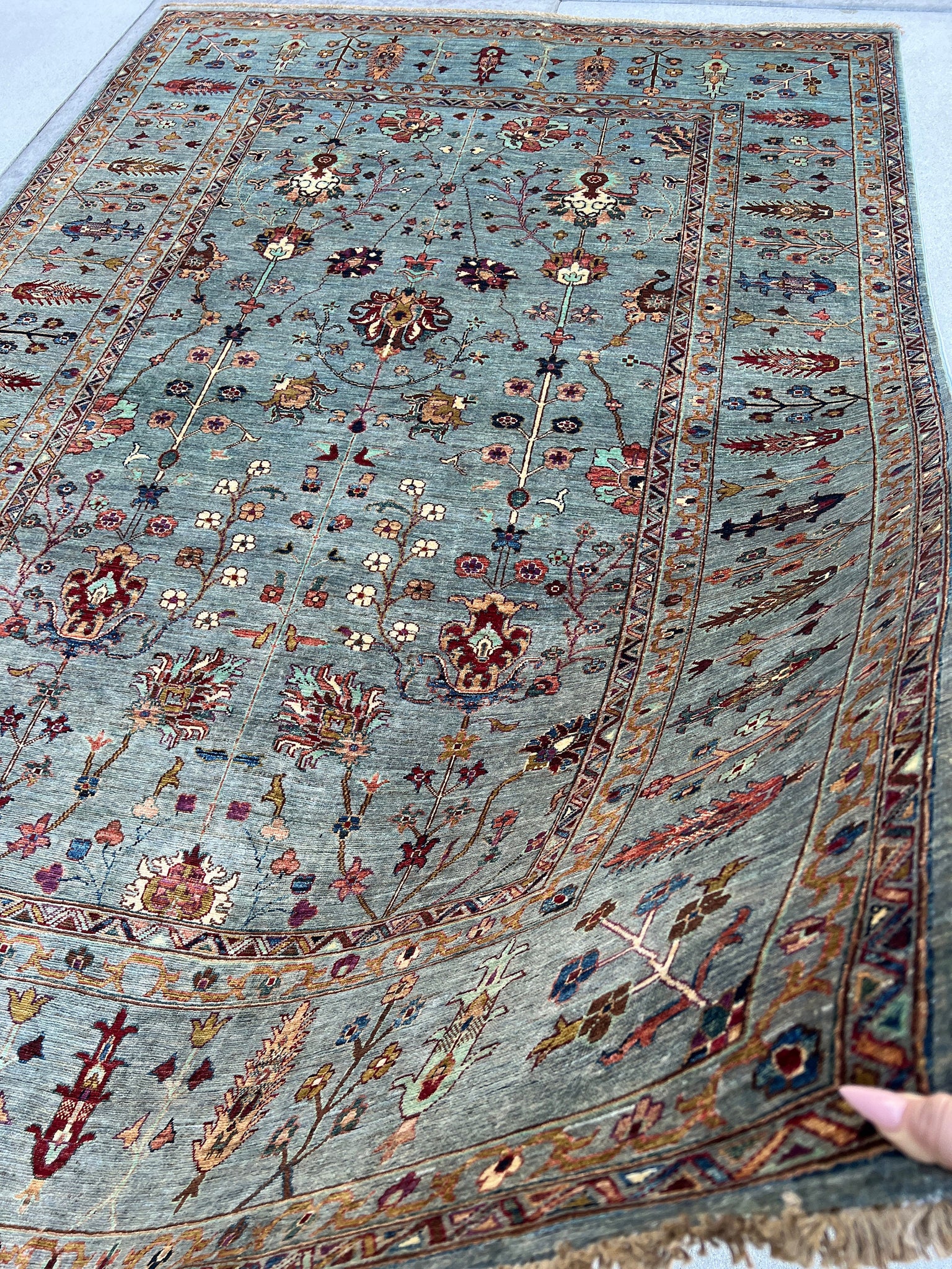 7x10 (180x245) Handmade Afghan Rug | Grey Blush Pink Navy Blue Cream Beige Teal Chocolate Brown Red Turquoise | Tribal Floral Wool