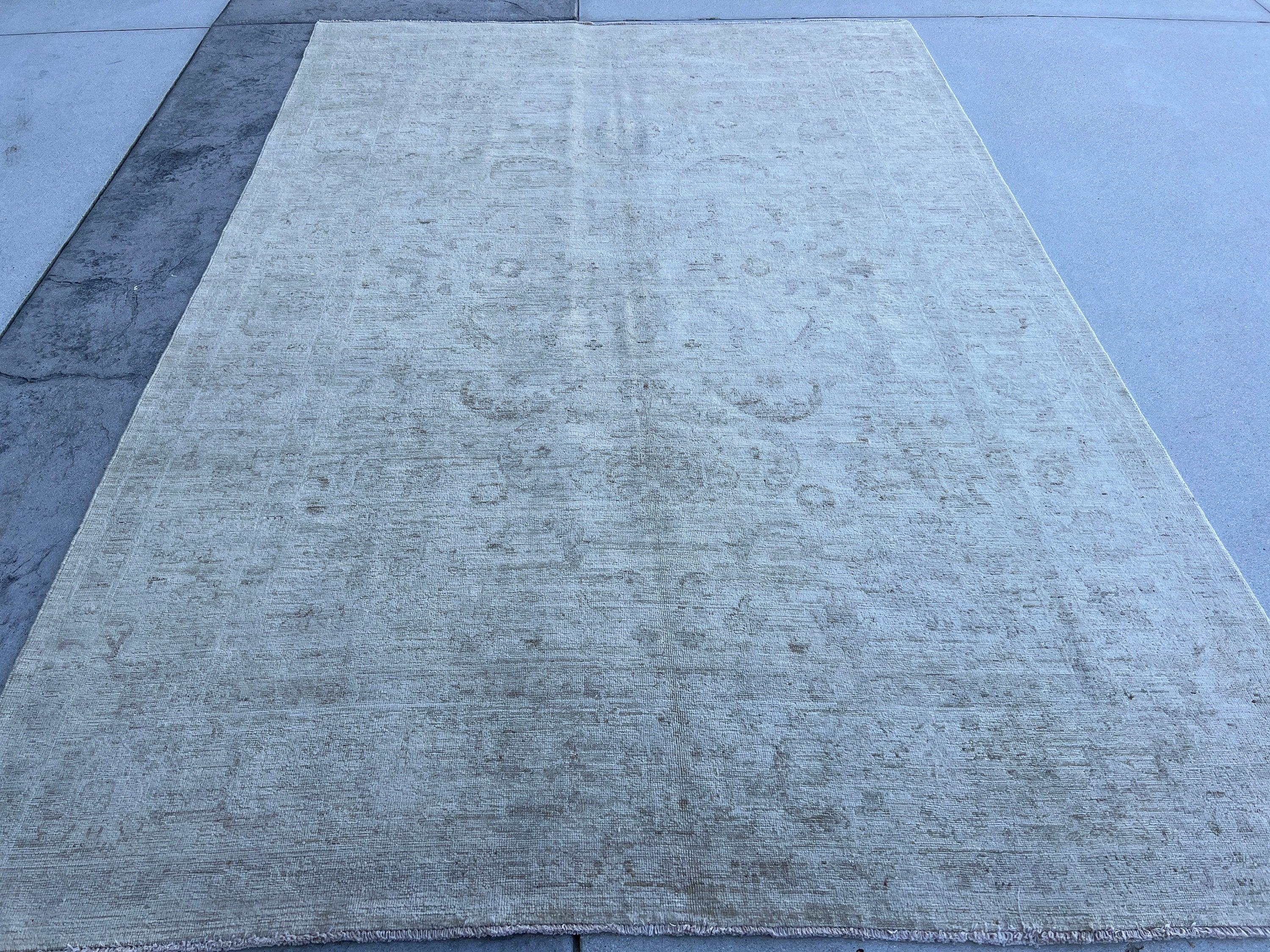 6x10-7x10 (200x305) Handmade Afghan Rug | Neutral Muted Grey Moss Green | Hand Knotted Tribal Wool Modern Contemorary Farmhouse Bohemian