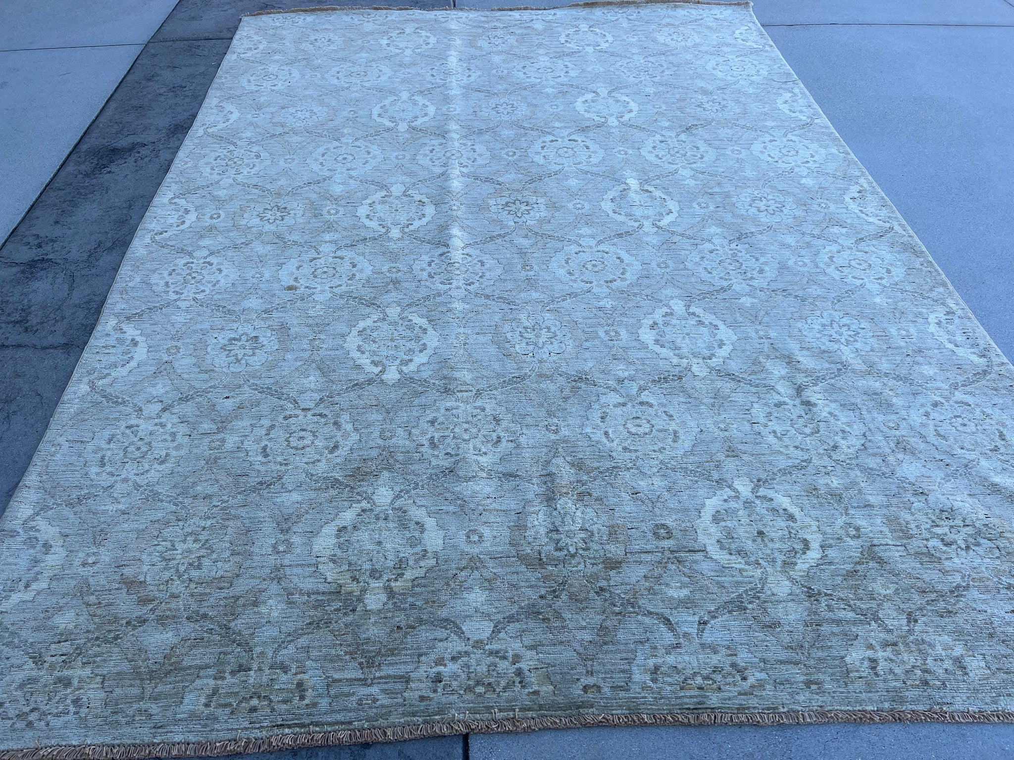 7x8 (215x245) Hand Knotted Handmade Afghan Rug | Neutral Muted Brown Grey Beige Cream | Tribal Floral Oriental Oushak Persian Wool Boho