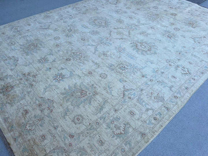 7x10 (180x245) Handmade Afghan Rug | Cream Beige Chocolate Brown Turquoise Grey | Tribal Floral Wool