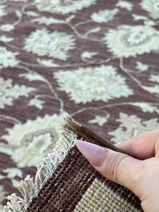 6x8 (180x245) Hand Knotted Handmade Afghan Rug | Maroon Cream Moss Green Beige | Turkish Oushak Ushak Floral Persian Geometric Wool Boho