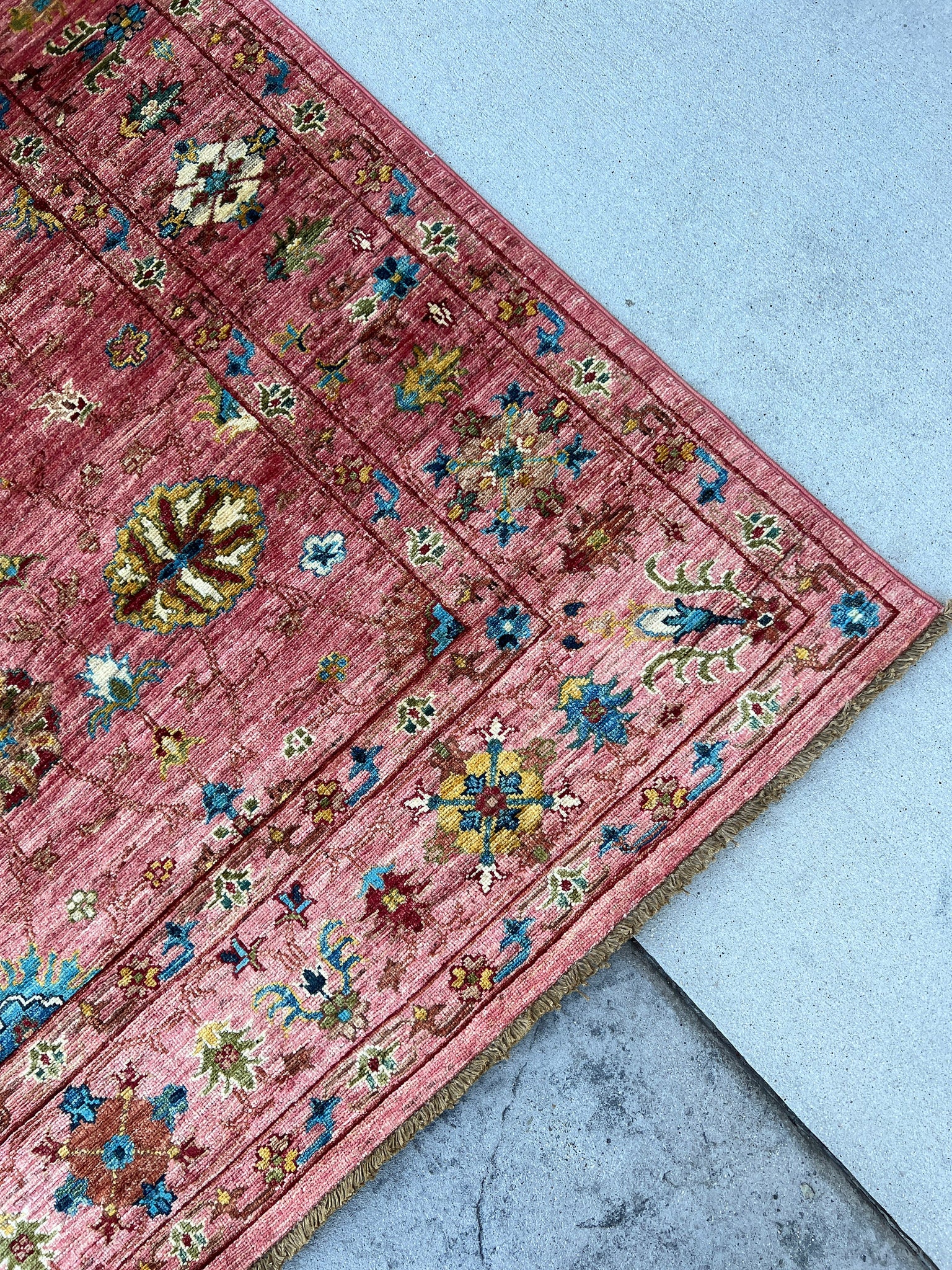 6x8 (180x245) Hand Knotted Handmade Afghan Rug | Blush Rose Pink Red Teal Chocolate Caramel Brown Caramel Ivory Cream Beige | Tribal Floral