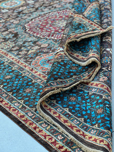 7x10 (215x305) Handmade Afghan Rug | Chocolate Brown Teal Turquoise Peach Red Cream Beige Blue Gold Orange Ivory Caramel | Floral Wool Boho