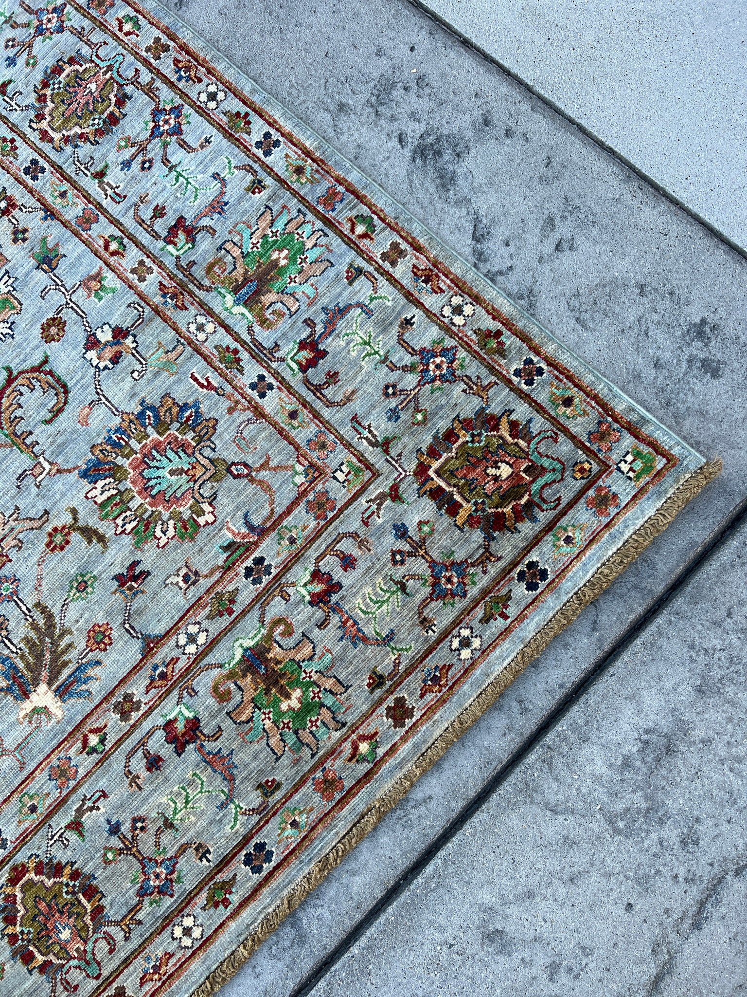 6x8 (180x245) Hand Knotted Afghan Rug | Grey Turquoise Jean Blue Forest Green Chocolate Brown Ivory Moss Green Red | Tribal Floral Wool