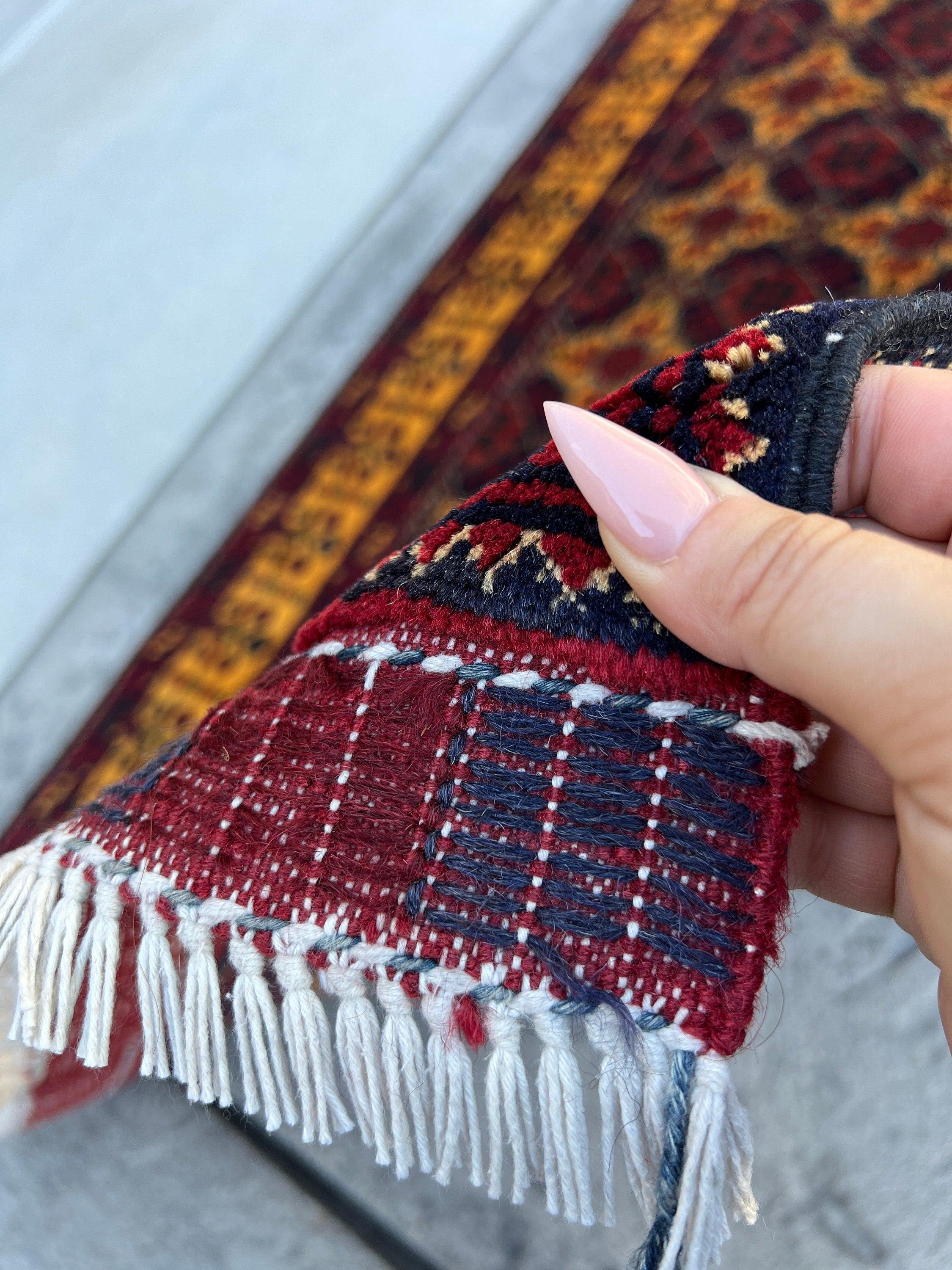 3x10 (90x305) Handmade Afghan Runner Rug | Ruby Red Cherry Red Navy Blue Gold Yellow Green  | Flat Weave Tribal Turkish Moroccan