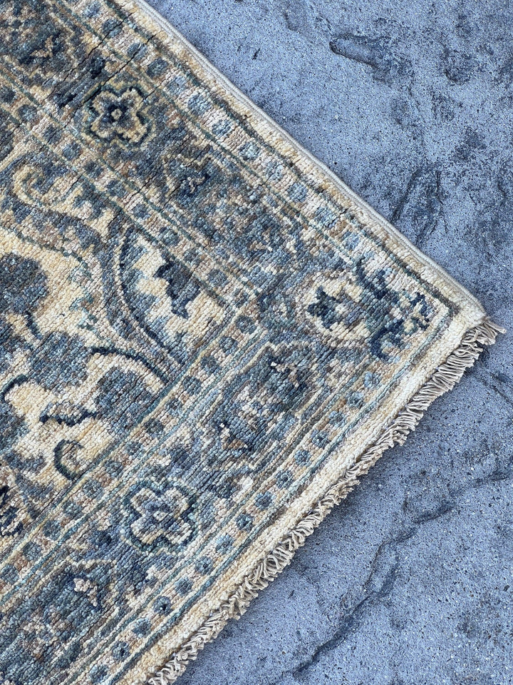 3x15 (90x460) Handmade Afghan Rug Runner | Cream Beige Grey Charcoal Grey Sage Green | Tribal Oriental Boho Persian Turkish Oushak