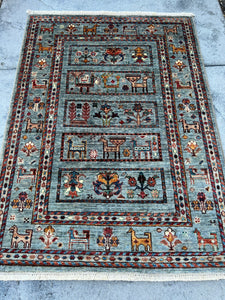 3x4 (90x120) Handmade Afghan Rug | Charcoal Grey Blue Teal Red Orange Ivory Caramel Chocolate Brown Black Turquoise | Tribal Wool Boho