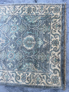 3x14 (90x410) Handmade Afghan Runner Rug | Grey Cream Beige Teal Turquoise | Flatweave Flat Weave Tribal Oriental Boho Wool