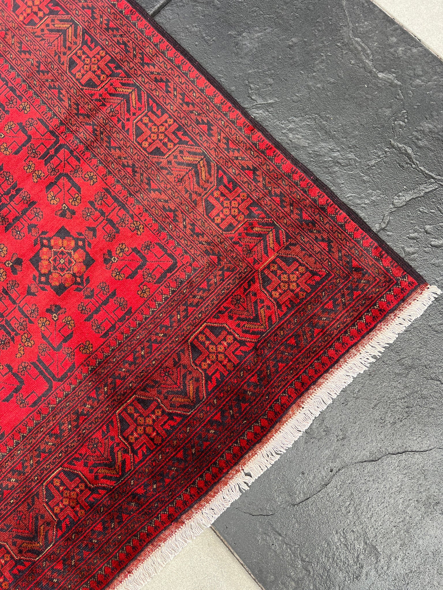 10x13 (305x365) Handmade Afghan Rug | Cherry Red Brick Red Black Burnt Orange Brown White | Heriz Turkish Hand Knotted Oushak Oriental Wool