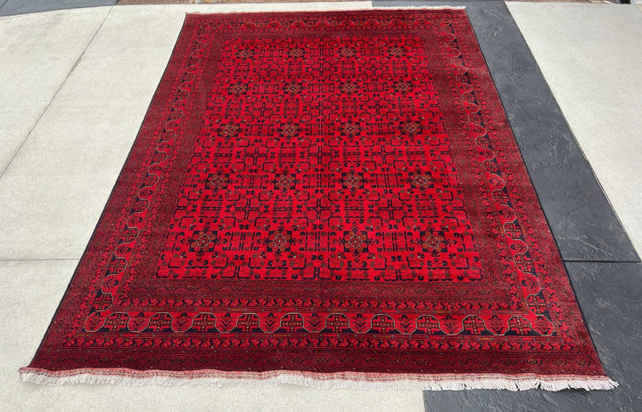 9x12 (270x365) Handmade Afghan Rug | Cherry Red Brick Red Black Burnt Orange Brown | Hand Knotted Oriental Turkish Wool Persian Floral Boho