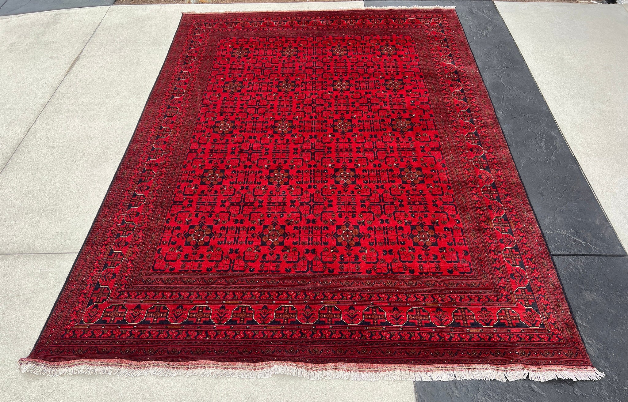 9x12 (270x365) Handmade Afghan Rug | Cherry Red Brick Red Black Burnt Orange Brown | Hand Knotted Oriental Turkish Wool Persian Floral Boho