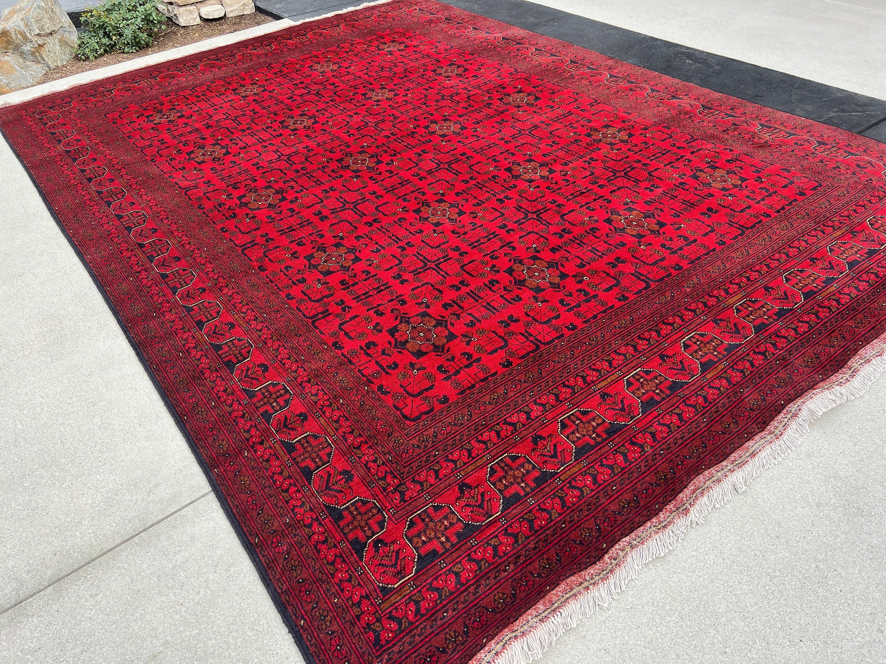 9x12 (270x365) Handmade Afghan Rug | Cherry Red Brick Red Black Burnt Orange Brown | Hand Knotted Oriental Turkish Wool Persian Floral Boho