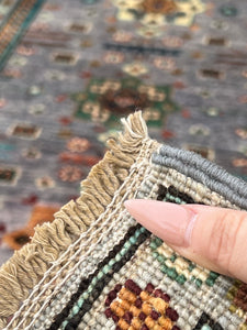 Turkish Beige Hand Knotted Wool Runner Rug