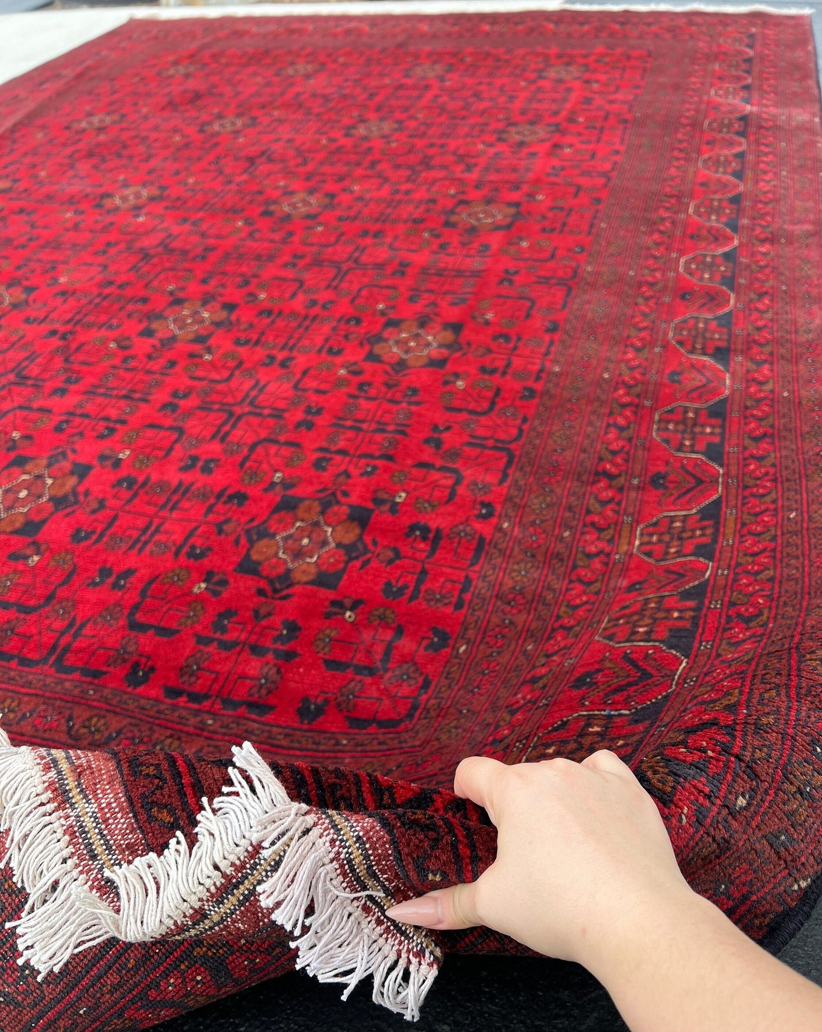 9x12 (270x365) Handmade Afghan Rug | Cherry Red Brick Red Black Burnt Orange Brown | Hand Knotted Oriental Turkish Wool Persian Floral Boho