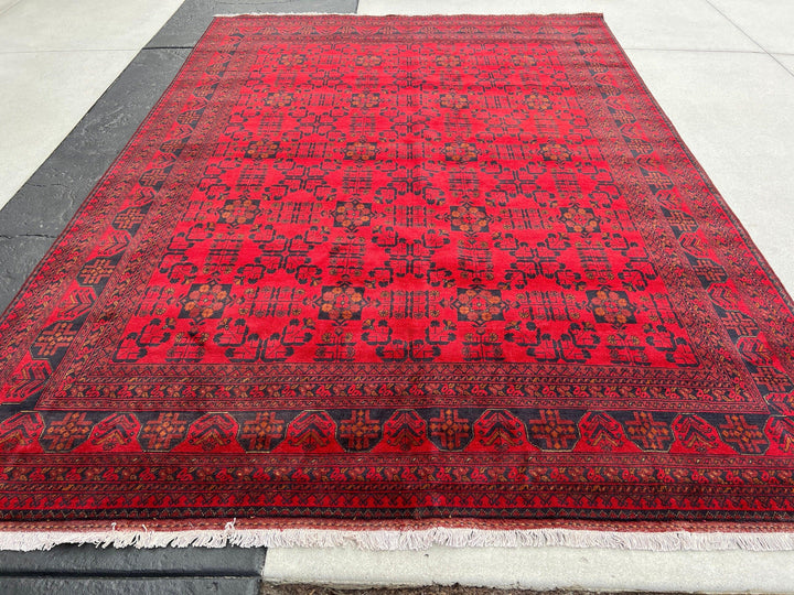 8x12 (245x365) Handmade Afghan Rug | Cherry Red Brick Red Black Burnt Orange Beige Ivory | Hand Knotted Oriental Turkish Wool Persian Floral