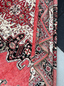 10x15 (305x450) Handmade Afghan Rug | Blush Pink Crimson Brick Red Dark Charcoal Brown Black Cream Sky Blue Teal Green Ivory Light Grey