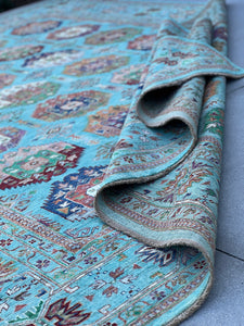9x12~9x13 Fair Trade Handmade Afghan Rug | Turquoise Burnt Orange Ivory Purple Midnight Blue Moss Green Cream Beige Maroon Forest Green