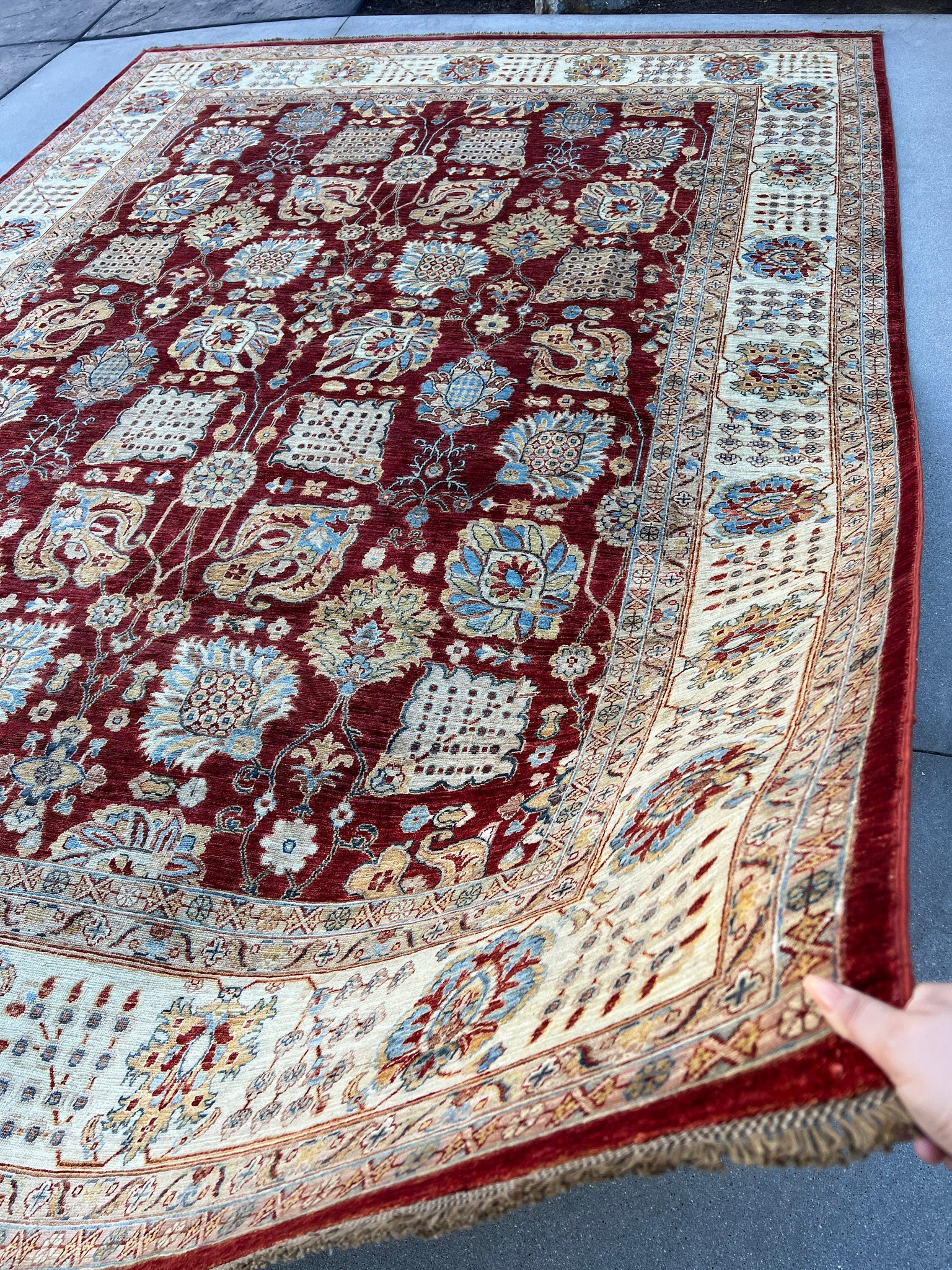 9x13 (275x395) Fair Trade Handmade Afghan Rug | Crimson Red Beige Cream Blue Ivory Gold Brown | Turkish Persian Hand Knotted Oriental Wool