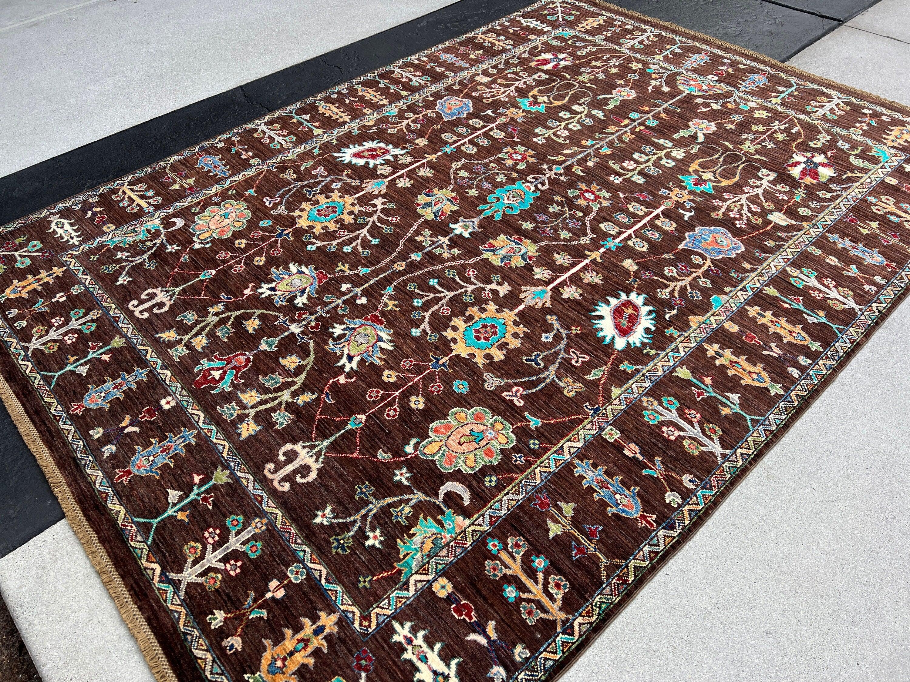 6x8 (180x245) Fair Trade Handmade Afghan Rug | Coffee Brown Denim Blue Turquoise Cherry Red Cream Beige Ivory Light Grey Olive Green Orange